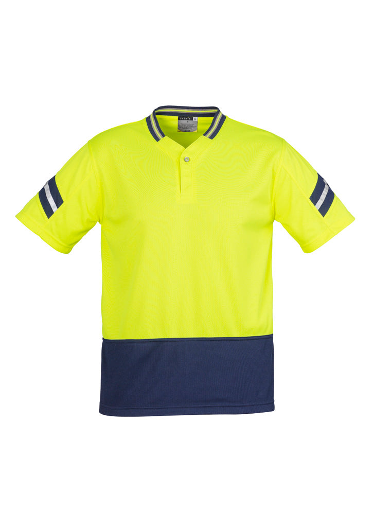 Mens Hi Vis Astro Short Sleeve Polo Yellow/Navy front