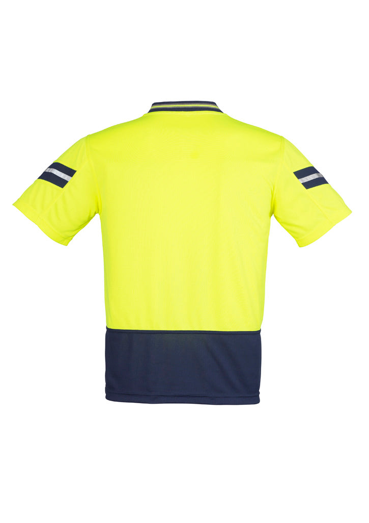 Mens Hi Vis Astro Short Sleeve Polo Yellow/Navy back