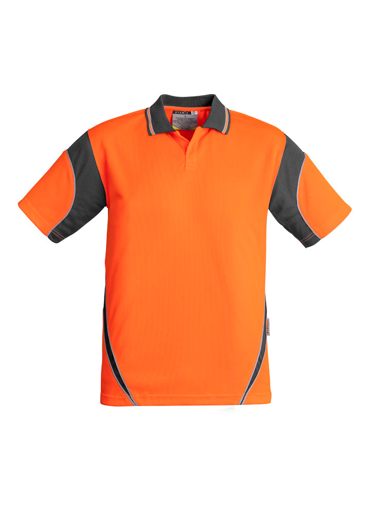 Mens Hi Vis Aztec Short Sleeve Polo Orange/Charcoal front