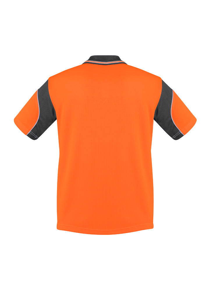 Mens Hi Vis Aztec Short Sleeve Polo Orange/Charcoal back