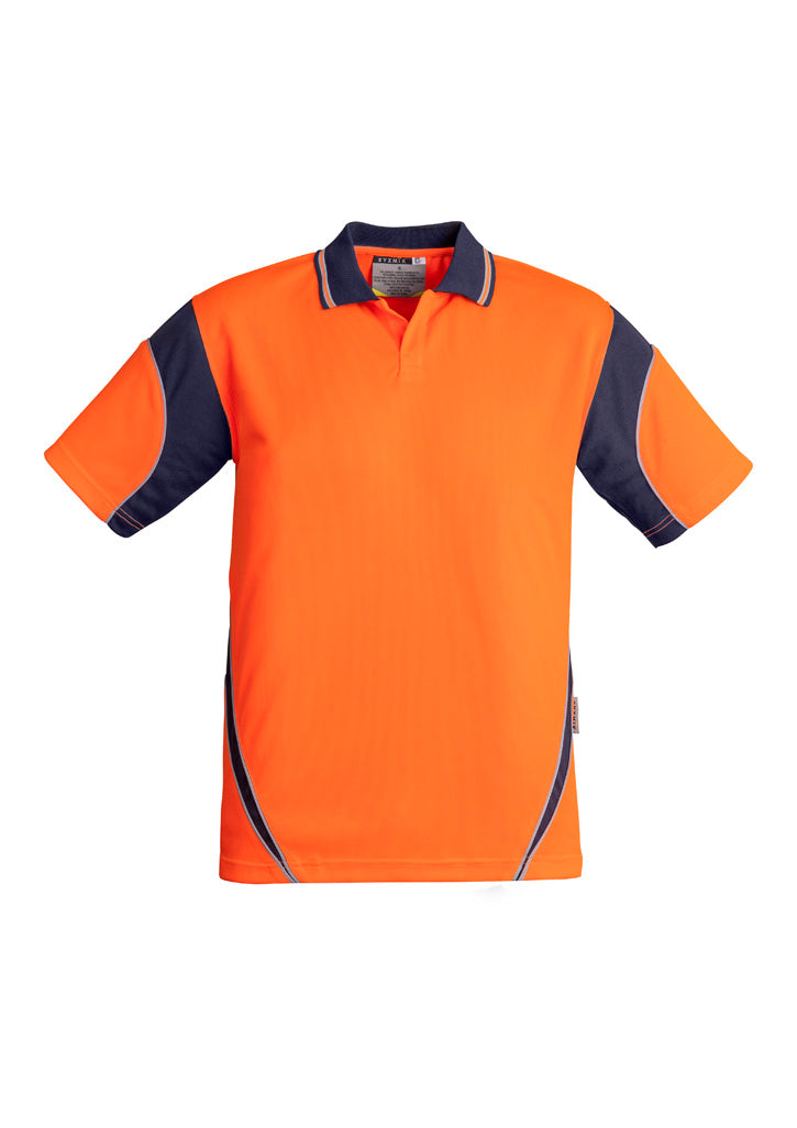Mens Hi Vis Aztec Short Sleeve Polo Orange/Navy front