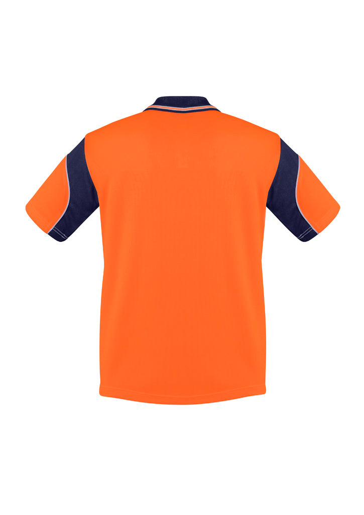Mens Hi Vis Aztec Short Sleeve Polo Orange/Navy back