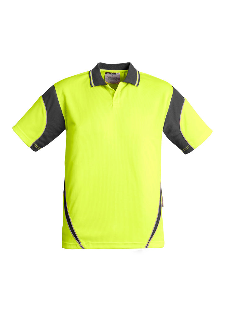 Mens Hi Vis Aztec Short Sleeve Polo Yellow/Charcoal front