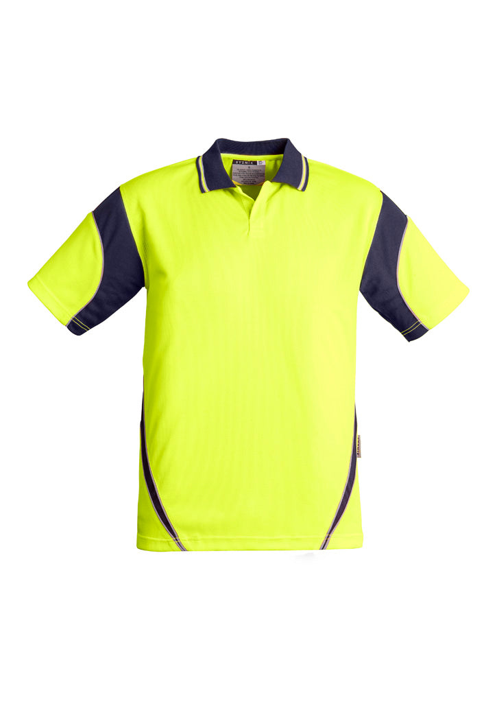 Mens Hi Vis Aztec Short Sleeve Polo Yellow/Navy back