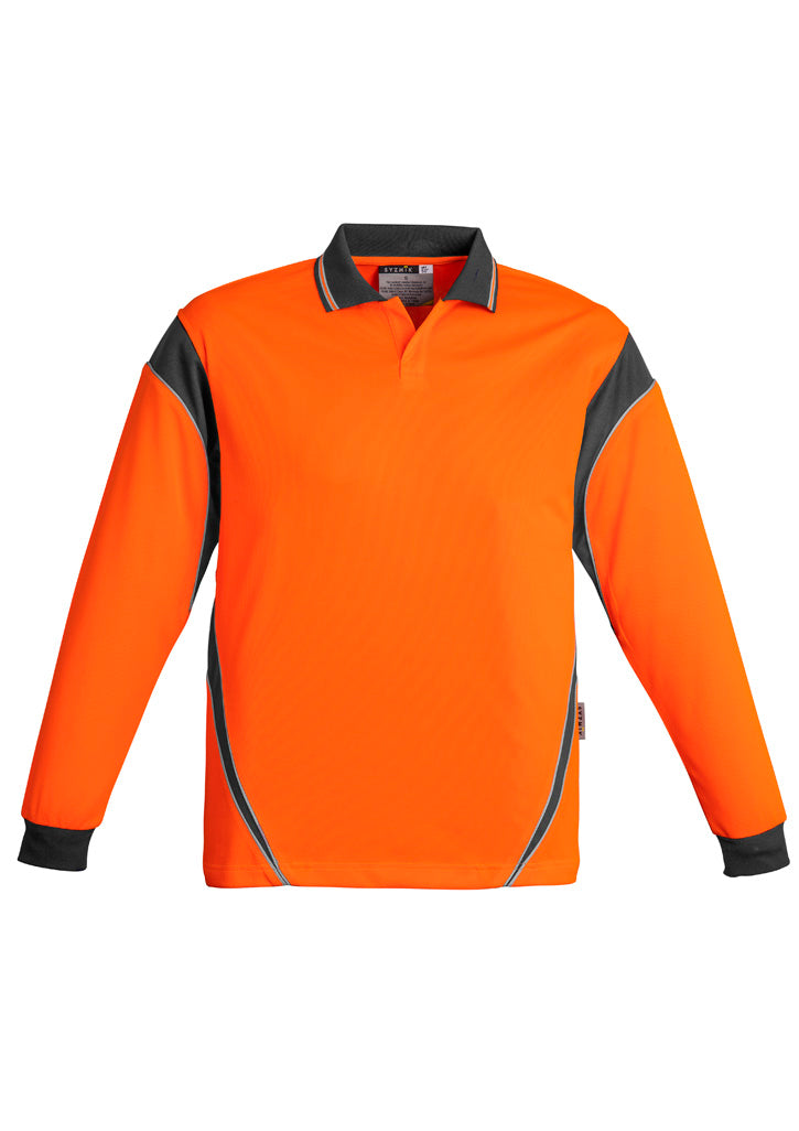Mens Hi Vis Aztec Long Sleeve Polo Orange/Charcoal front