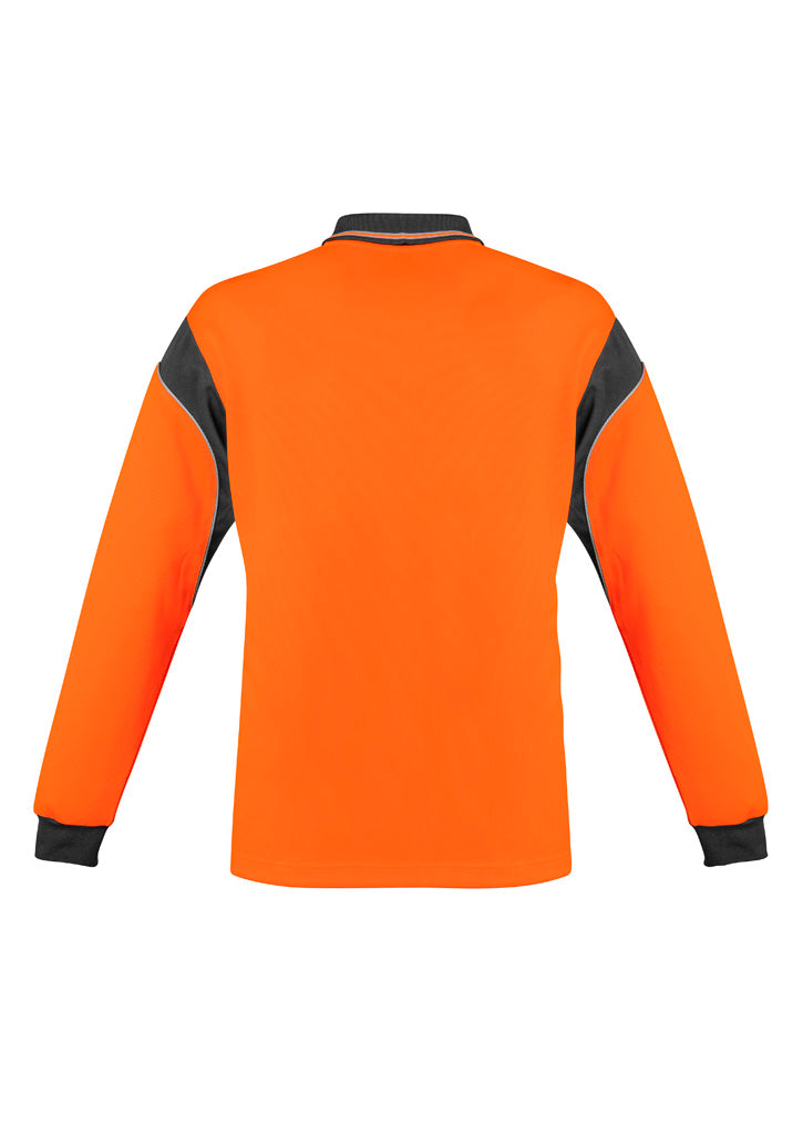 Mens Hi Vis Aztec Long Sleeve Polo Orange/Charcoal back