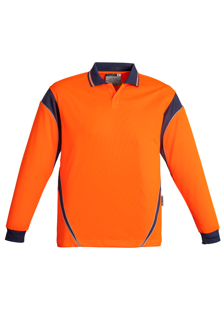 Mens Hi Vis Aztec Long Sleeve Polo Orange/Navy back