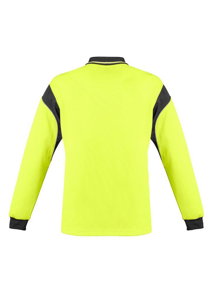 Mens Hi Vis Aztec Long Sleeve Polo Yellow/Charcoal back