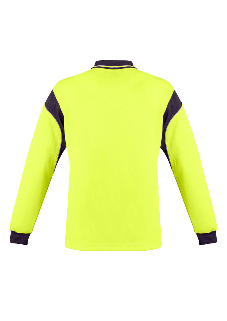Mens Hi Vis Aztec Long Sleeve Polo Yellow/Navy back