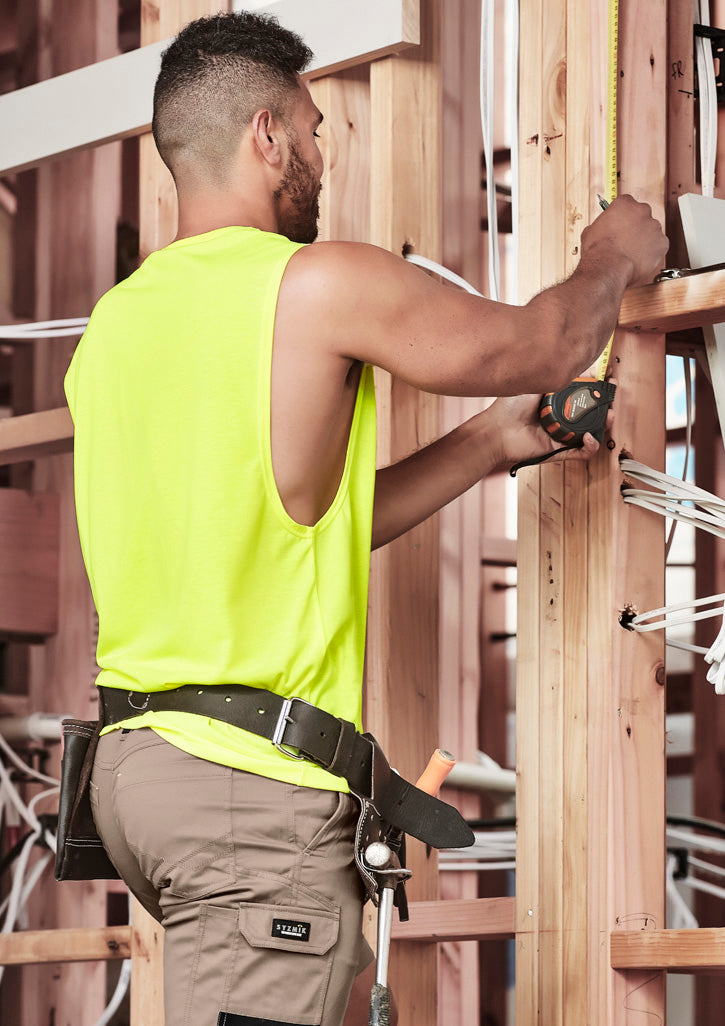 Mens Hi Vis Sleeveless Tee Yellow front