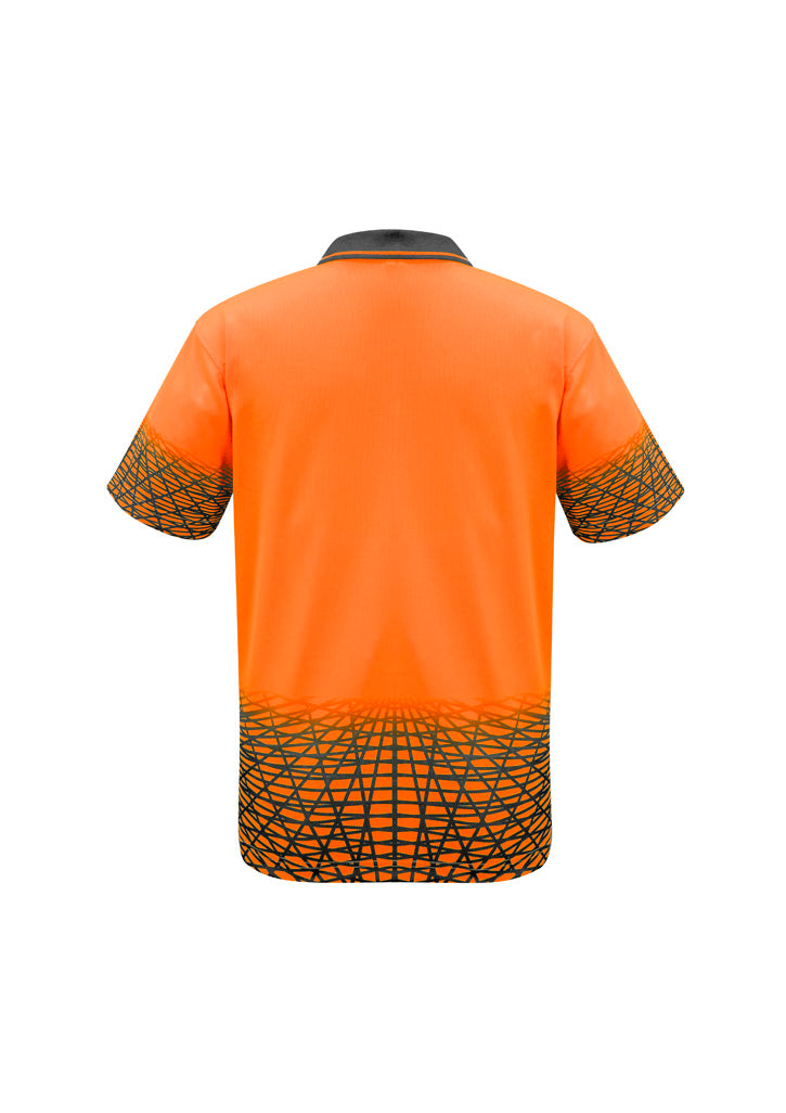 Mens Hi Vis Tracks Short Sleeve Polo Orange/Charcoal back