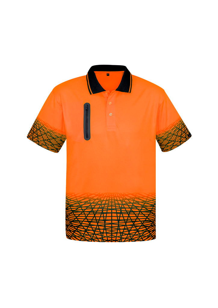 Mens Hi Vis Tracks Short Sleeve Polo Orange/Navy front