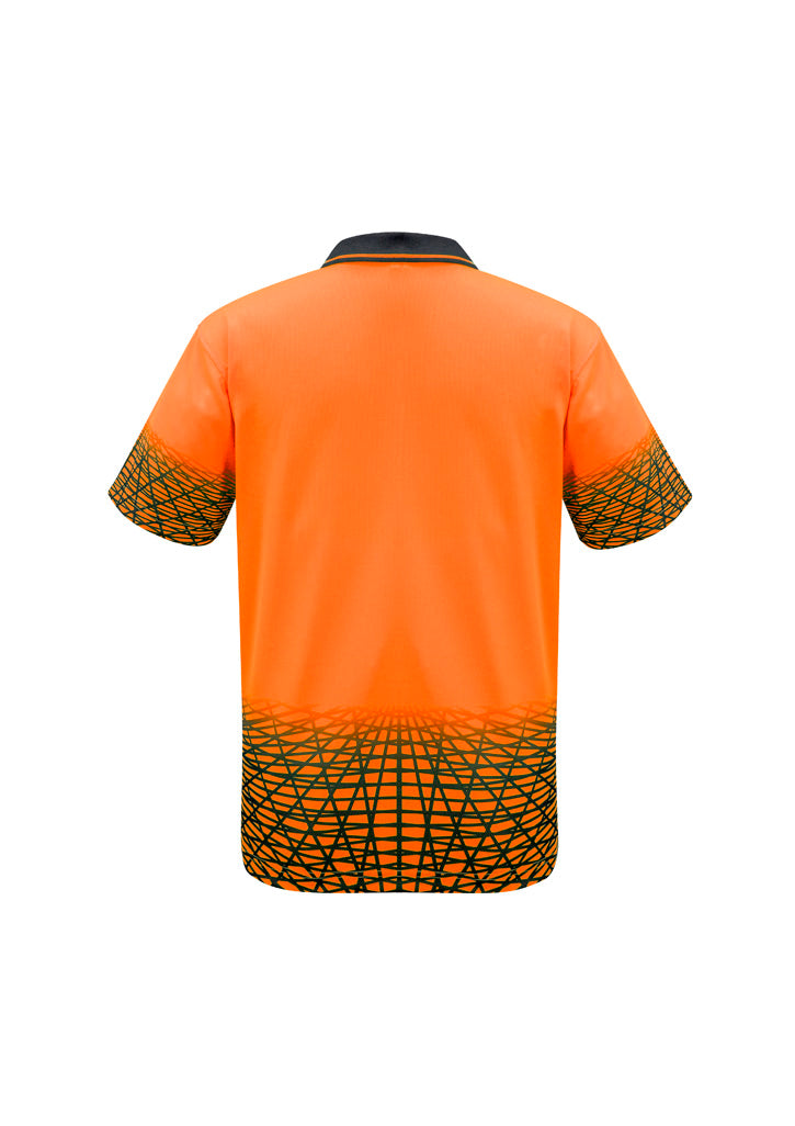 Mens Hi Vis Tracks Short Sleeve Polo Orange/Navy back