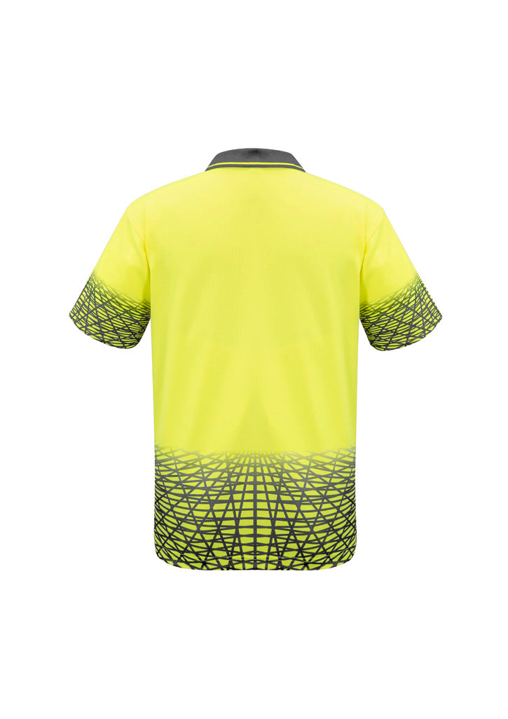 Mens Hi Vis Tracks Short Sleeve Polo Yellow/Charcoal back