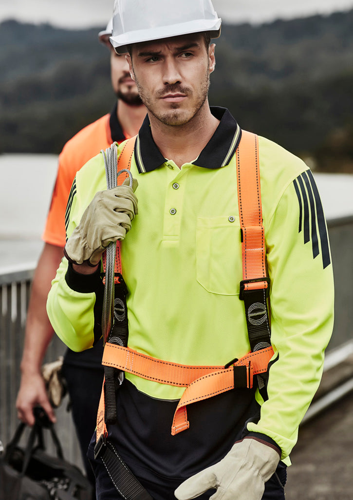 Mens Hi Vis Flux Long Sleeve Polo Yellow/Navy front