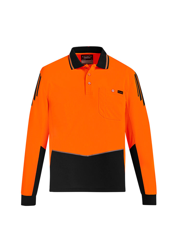 Mens Hi Vis Flux Long Sleeve Polo Orange/Black front
