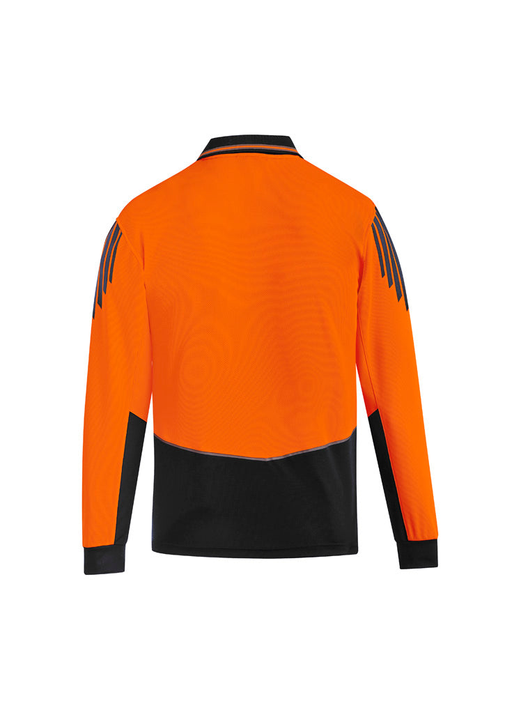 Mens Hi Vis Flux Long Sleeve Polo Orange/Black back