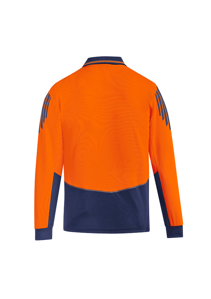 Mens Hi Vis Flux Long Sleeve Polo Orange/Navy back