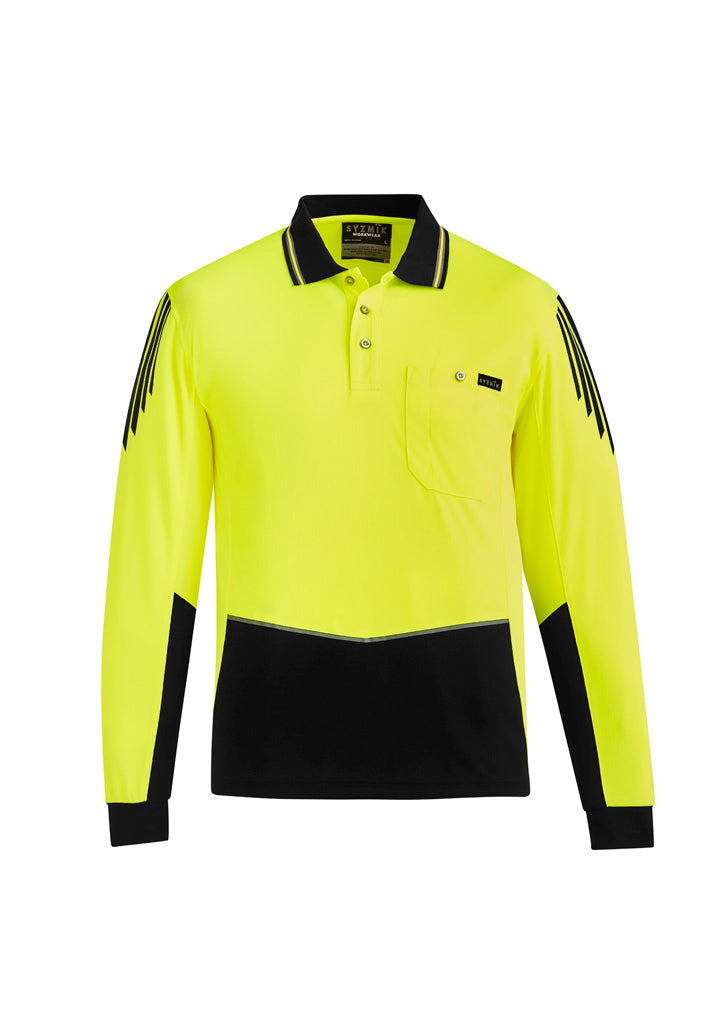 Mens Hi Vis Flux Long Sleeve Polo Yellow/Black front