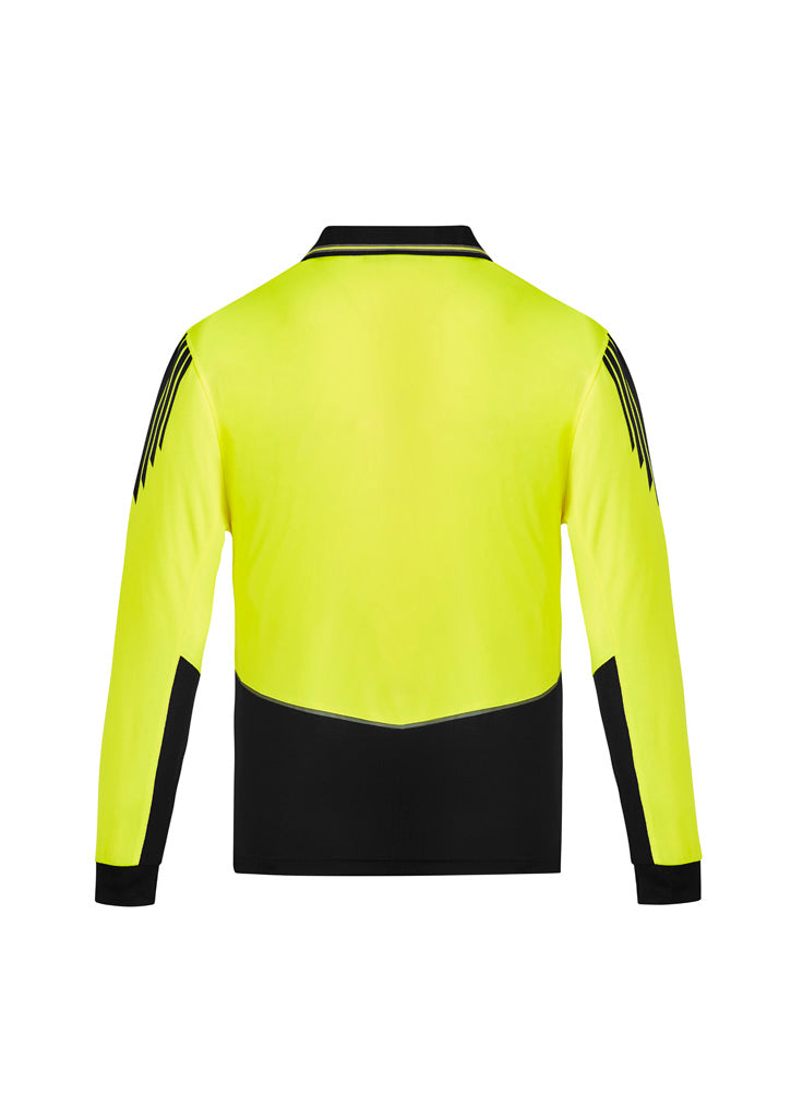 Mens Hi Vis Flux Long Sleeve Polo Yellow/Black back