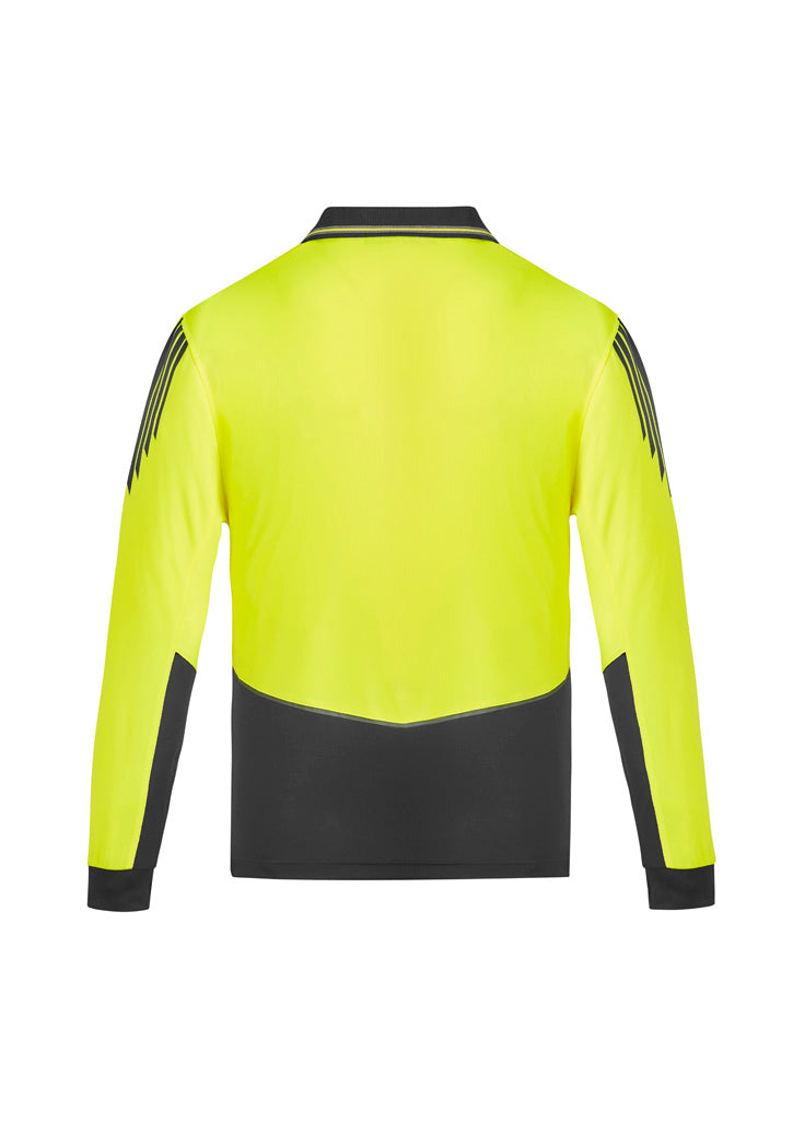 Mens Hi Vis Flux Long Sleeve Polo Yellow/Charcoal back