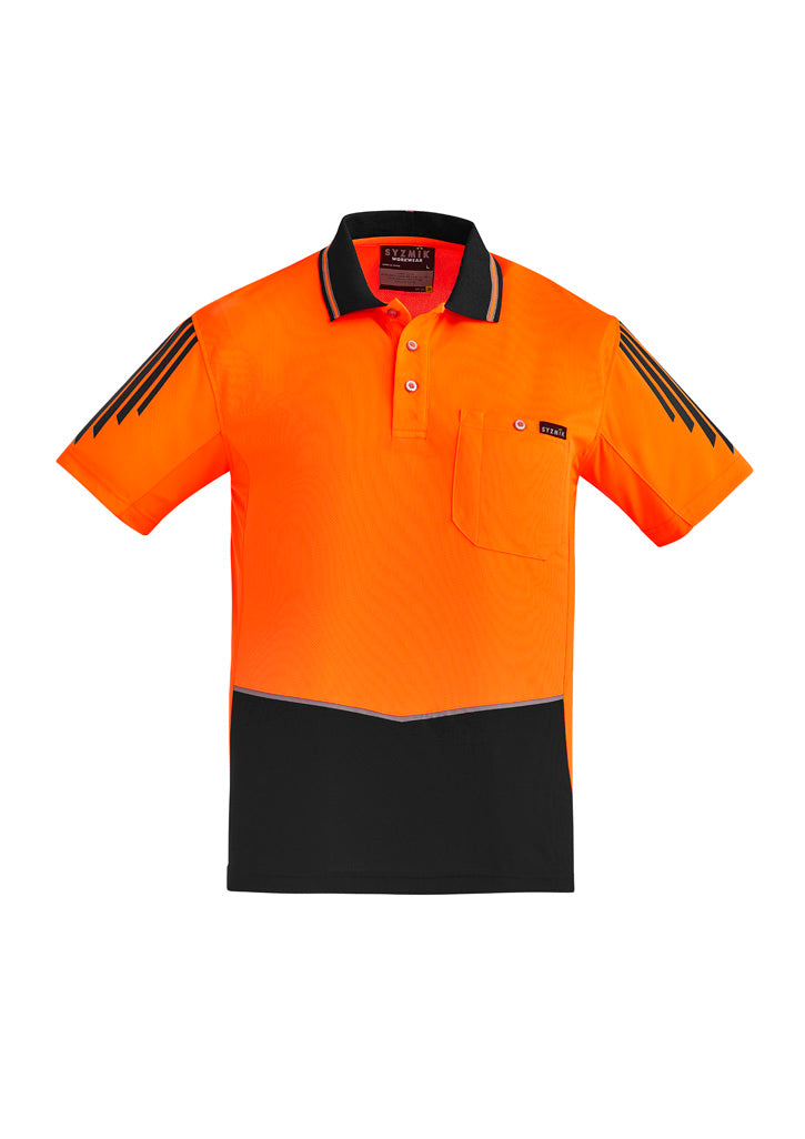 Mens Hi Vis Flux Short Sleeve Polo Orange/Black front