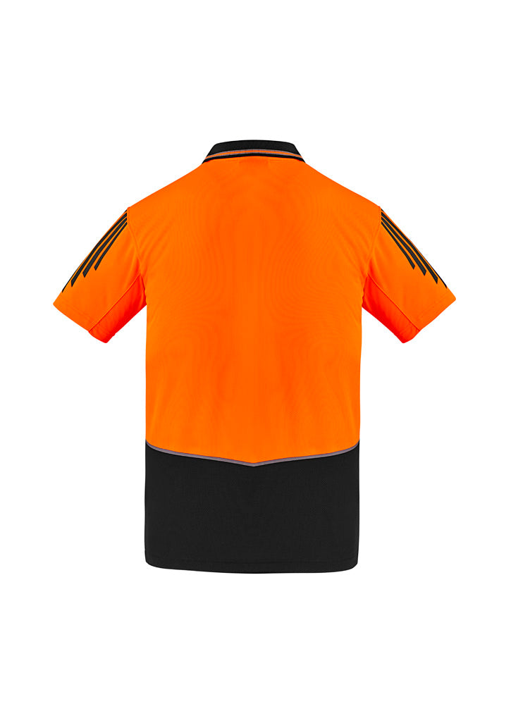 Mens Hi Vis Flux Short Sleeve Polo Orange/Black back