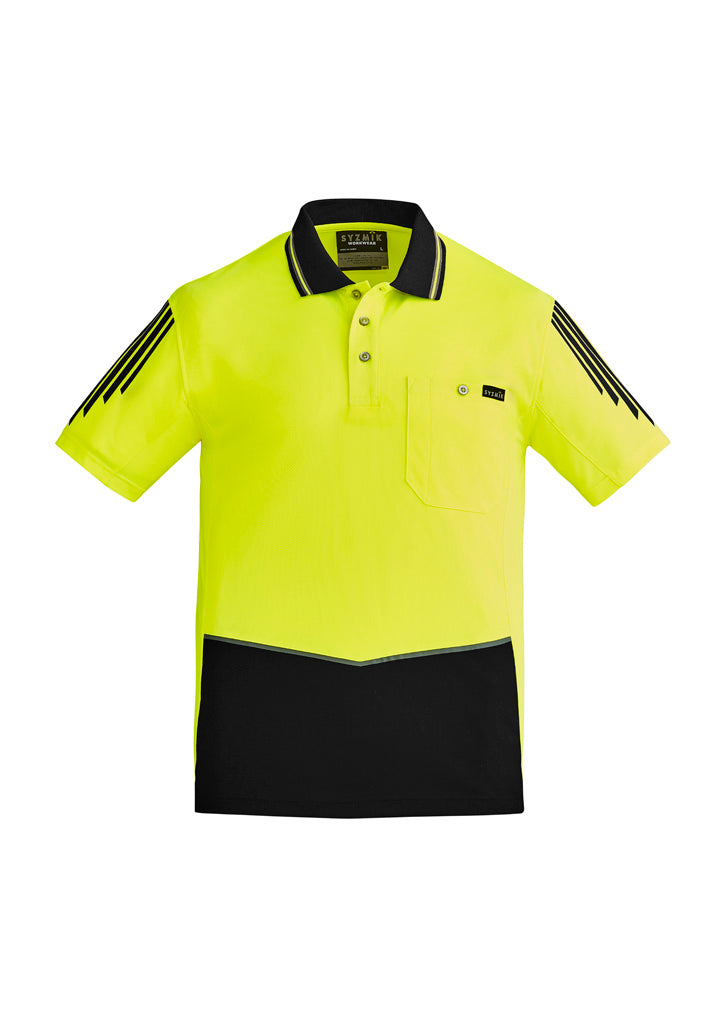 Mens Hi Vis Flux Short Sleeve Polo Yellow/Black front
