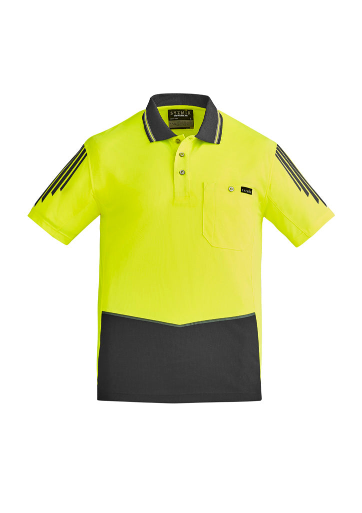 Mens Hi Vis Flux Short Sleeve Polo Yellow/Charcoal front