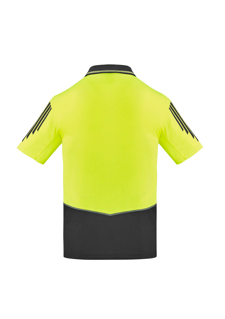 Mens Hi Vis Flux Short Sleeve Polo Yellow/Charcoal back