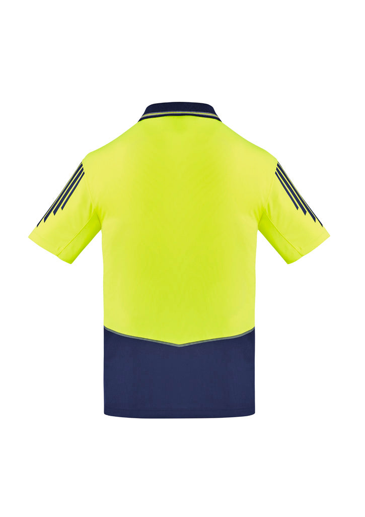 Mens Hi Vis Flux Short Sleeve Polo Yellow/Navy back