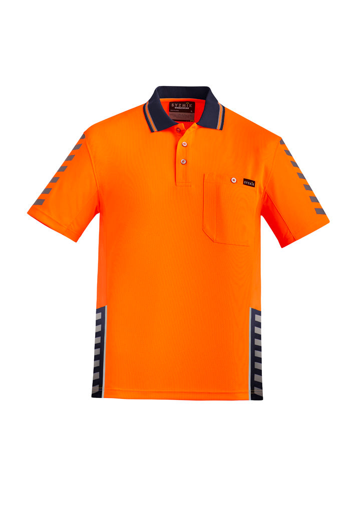 Mens Hi Vis Komodo Short Sleeve Polo Orange/Navy back
