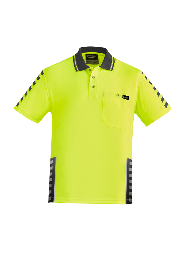 Mens Hi Vis Komodo Short Sleeve Polo Yellow/Charcoal front