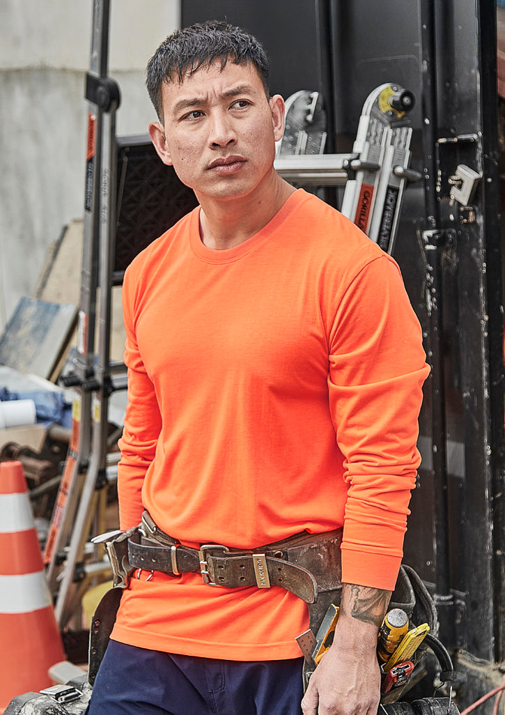 Mens Hi Vis Long Sleeve Tee Orange front