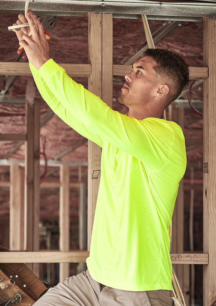 Mens Hi Vis Long Sleeve Tee Yellow front