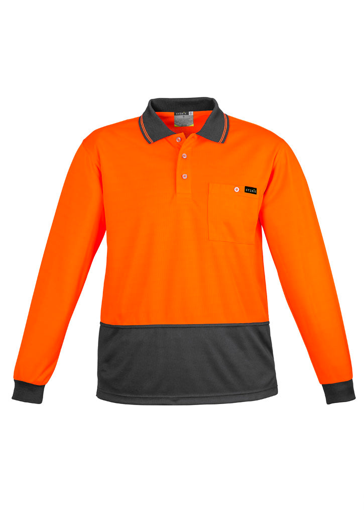 Mens Hi Vis Comfort Back Long Sleeve Polo Orange/Charcoal front