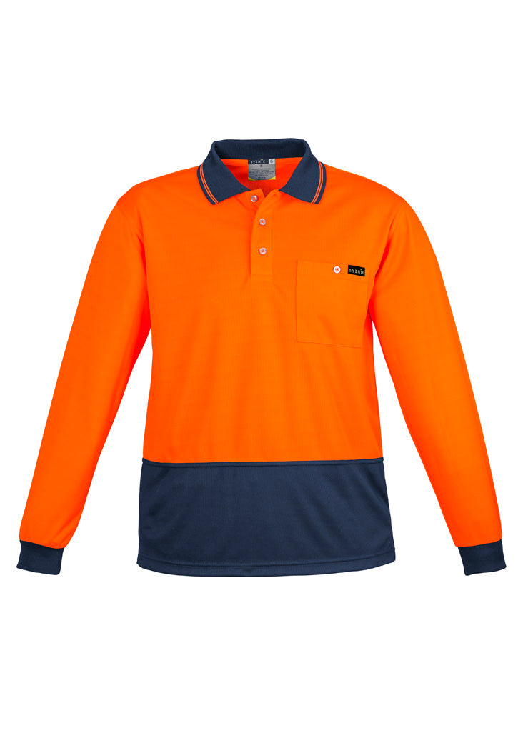 Mens Hi Vis Comfort Back Long Sleeve Polo Orange/Navy front