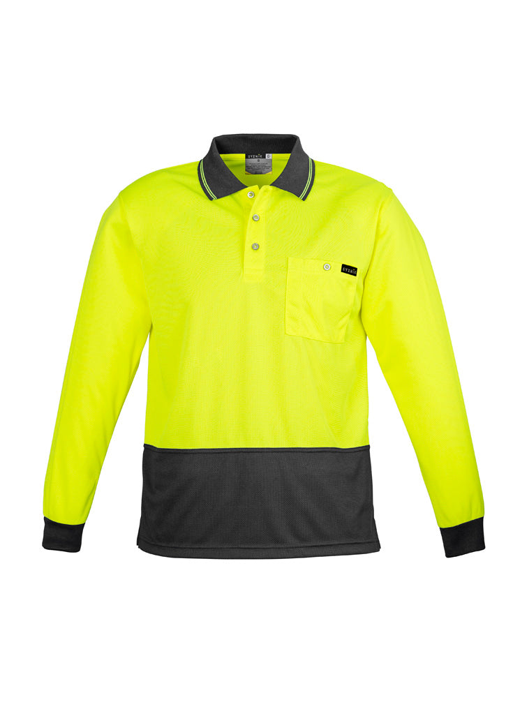 Mens Hi Vis Comfort Back Long Sleeve Polo Yellow/Charcoal front