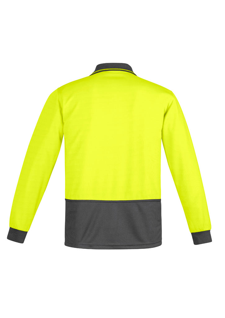 Mens Hi Vis Comfort Back Long Sleeve Polo Yellow/Charcoal back
