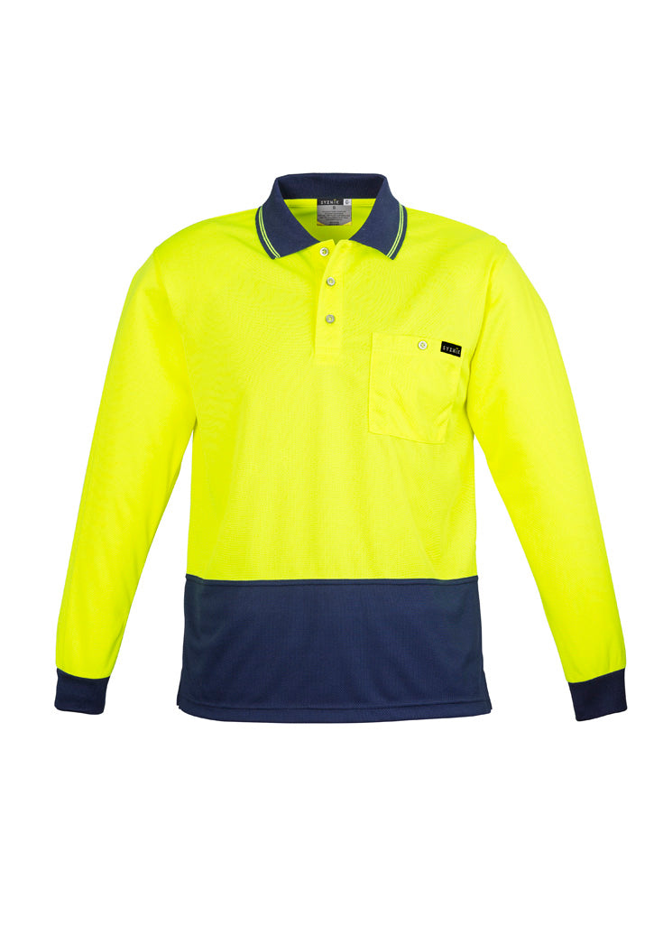 Mens Hi Vis Comfort Back Long Sleeve Polo Yellow/Navy front