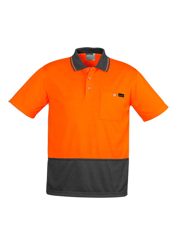 Mens Hi Vis Comfort Back Short Sleeve Polo Orange/Charcoal front