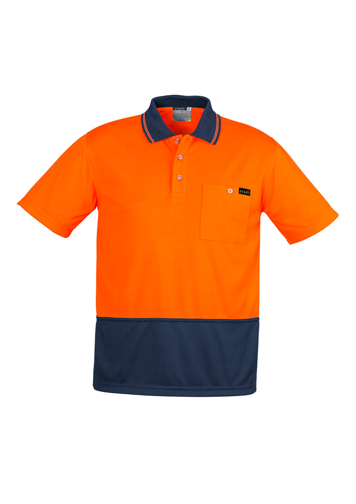 Mens Hi Vis Comfort Back Short Sleeve Polo Orange/Navy front