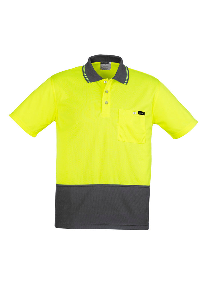 Mens Hi Vis Comfort Back Short Sleeve Polo Yellow/Charcoal front