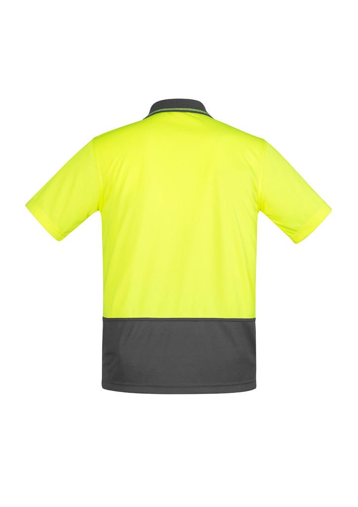 Mens Hi Vis Comfort Back Short Sleeve Polo Yellow/Charcoal back