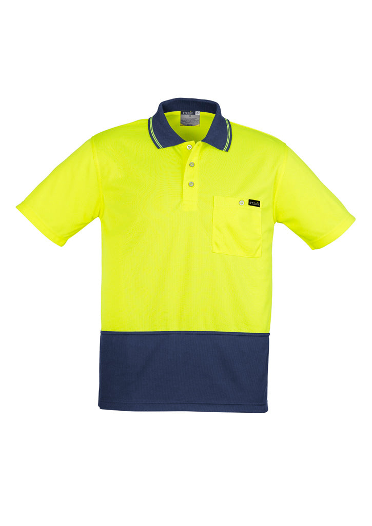Mens Hi Vis Comfort Back Short Sleeve Polo Yellow/Navy front