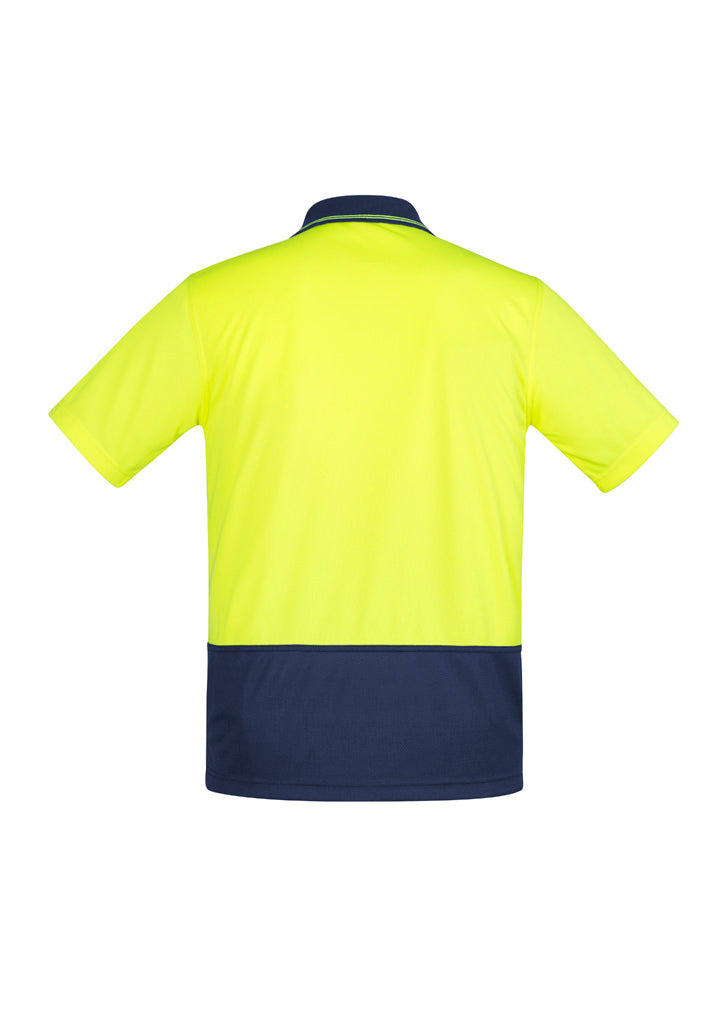 Mens Hi Vis Comfort Back Short Sleeve Polo Yellow/Navy back
