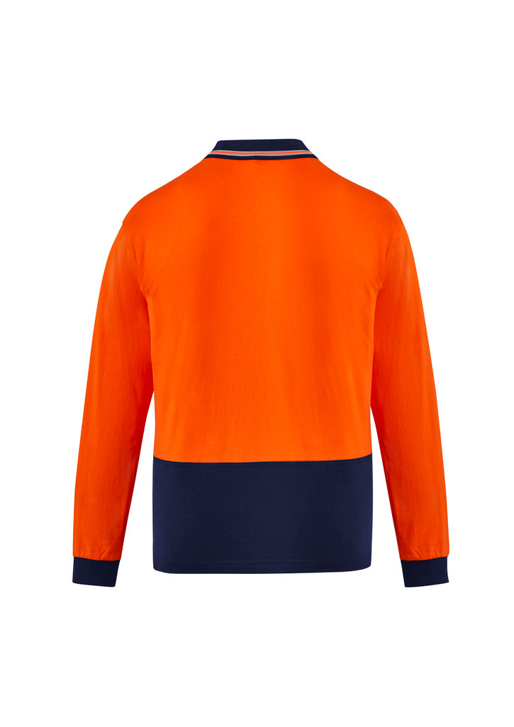 Mens Hi Vis Cotton Long Sleeve Polo Orange/Navy back
