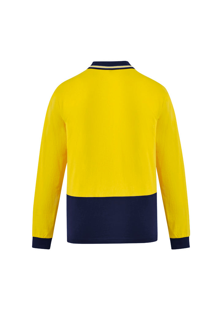 Mens Hi Vis Cotton Long Sleeve Polo Yellow/Navy back