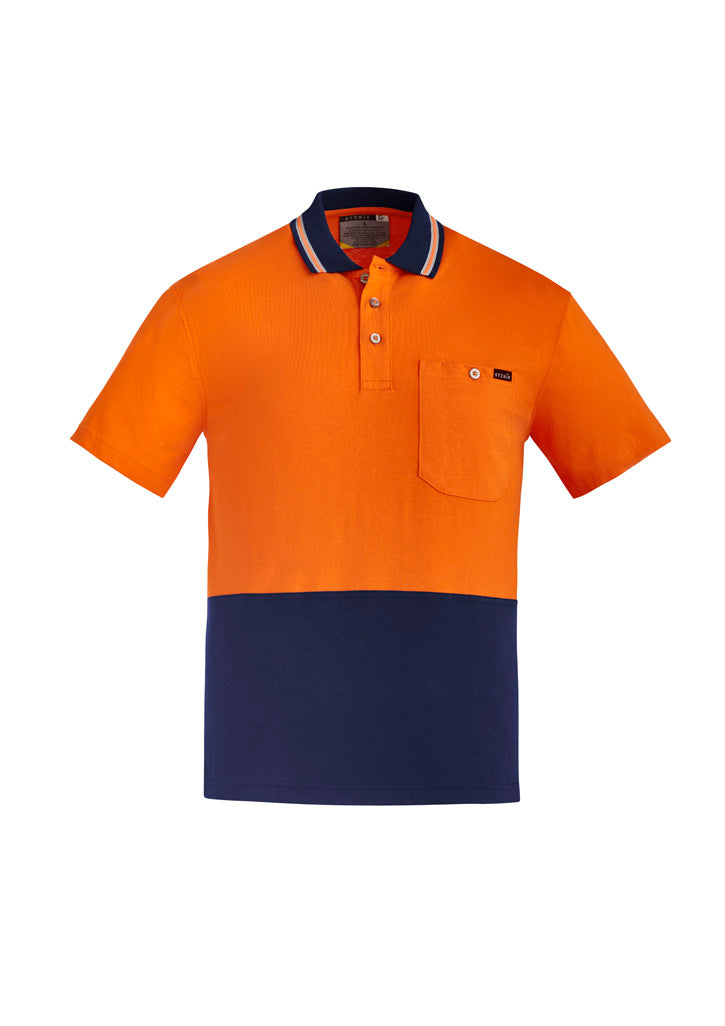 Mens Hi Vis Cotton Short Sleeve Polo Orange/Navy front