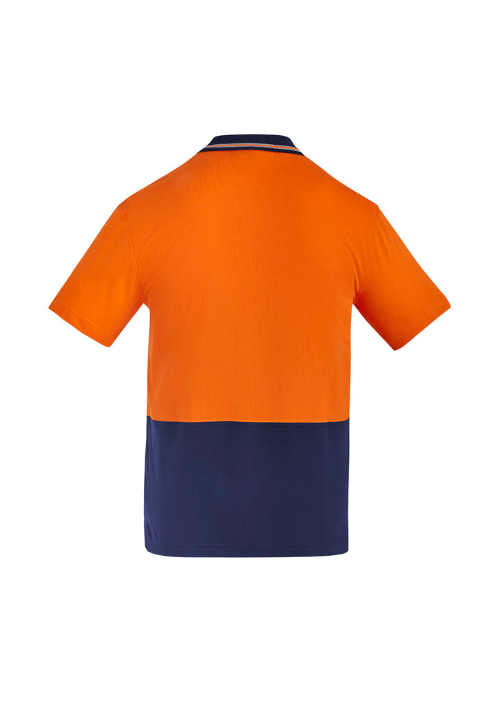 Mens Hi Vis Cotton Short Sleeve Polo Orange/Navy back
